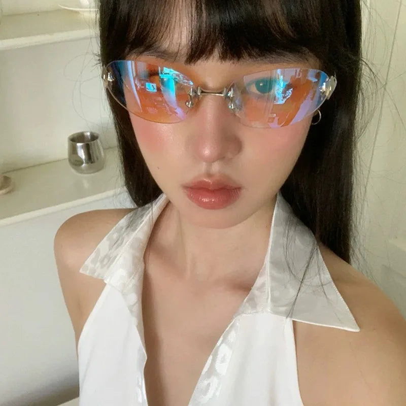 2026 Fashion Rimless Sunglass for Women Men Vintage Star Shaped Small Oval Frameless Y2K Blue Light Blocking Glasses Daily Wear