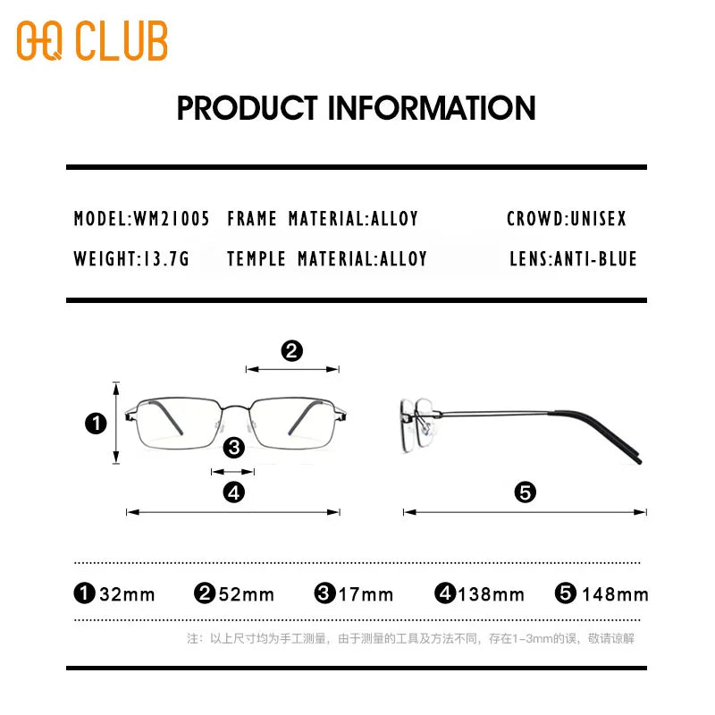 O-Q CLUB Blue Light Blocking Glasses for Myopia Men Computer Lenses to Read Eyewear