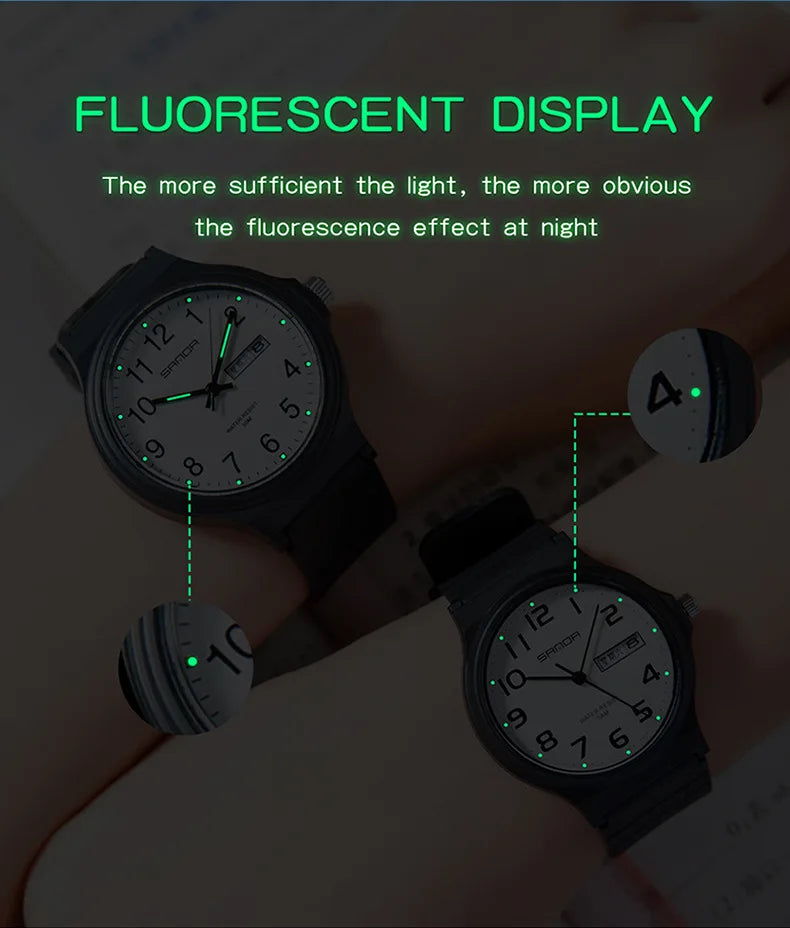 SANDA 9072 Quartz Watch Calendar Light  Weight Minimalism Ladies Women Wristwatches