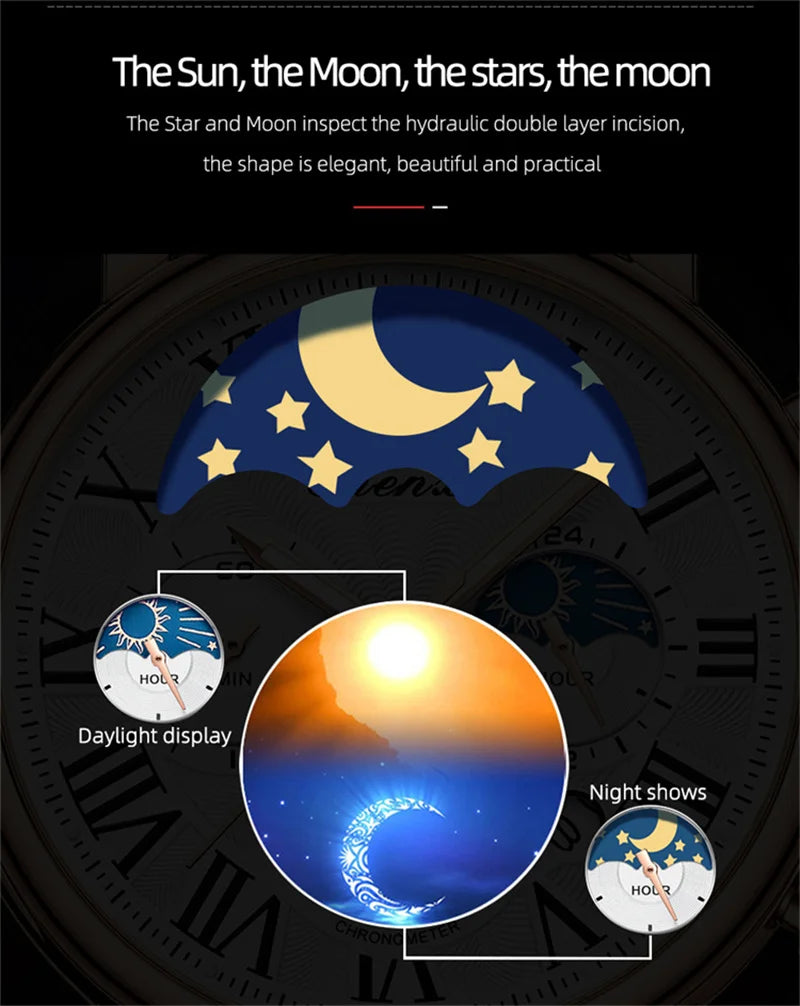 CHENXI 973 Multi-function Business Moon Phase Date Waterproof Rome Analog Imported Men Wristwatch