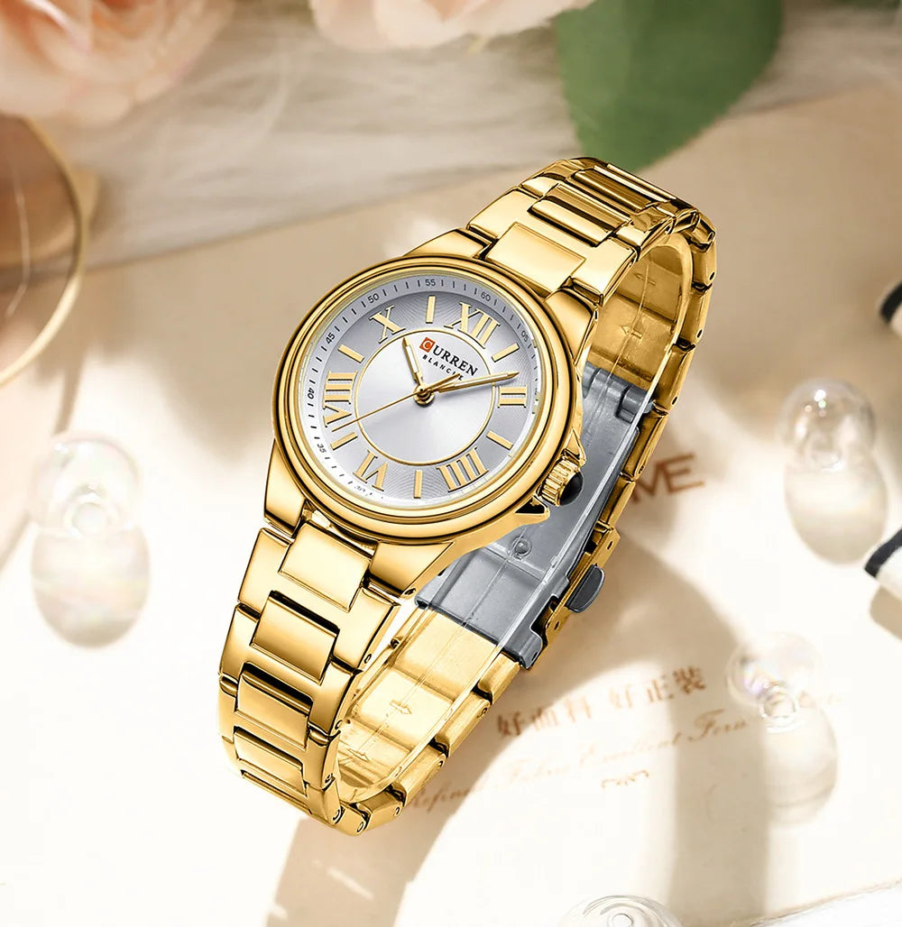 CURREN 9091 Luxury Original Woman Round Watch Stainless Steel 3ATM Waterproof  Wristwatch