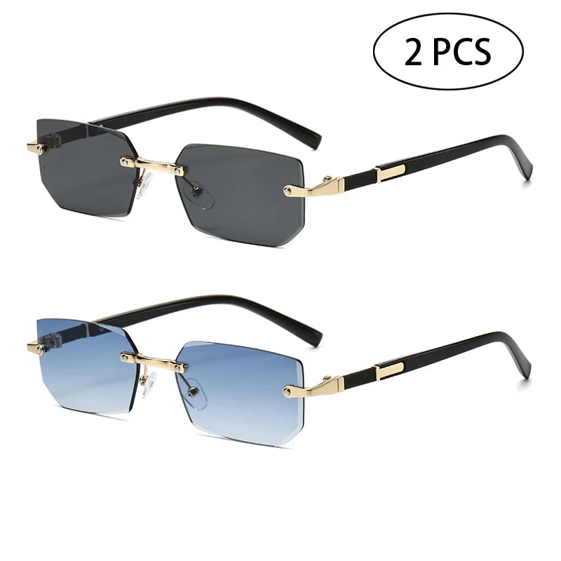 Trendy Rimless Sunglasses for Men Women Fashion Frameless Rectangle Sun Glasses
