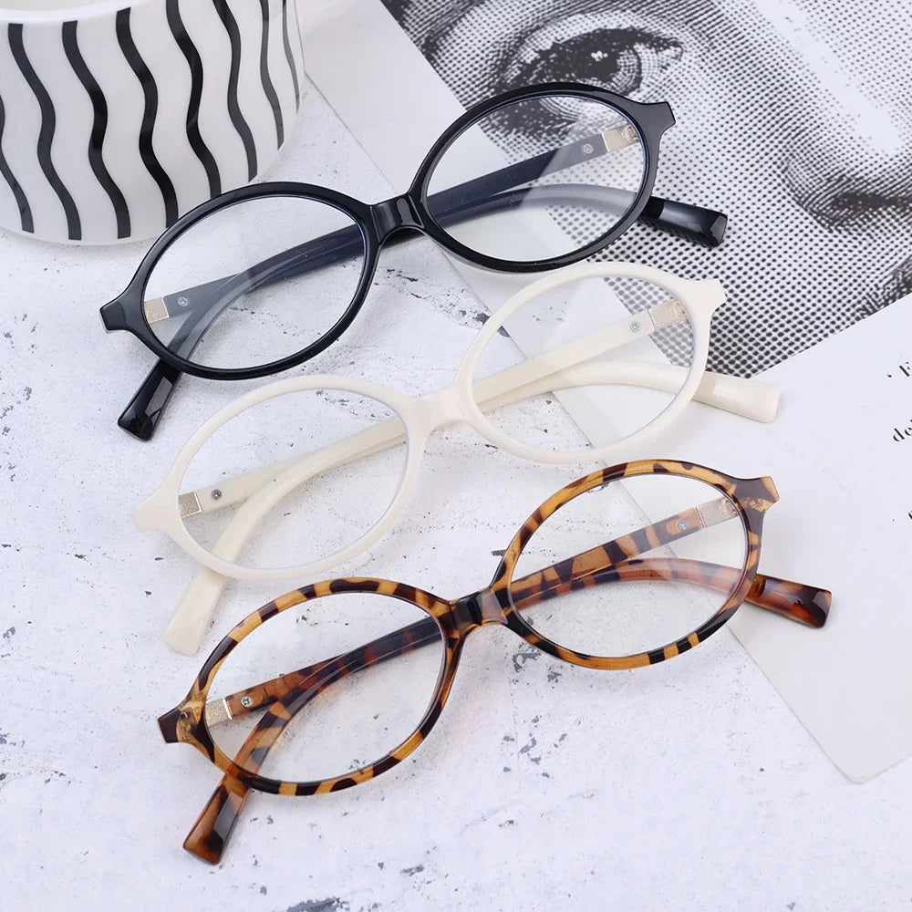 Y2K Retro Oval Frame Glasses Women Leopard Ins Sweet Cool Eyewear Trend Brand Reading Computer Anti Blue Light Eyeglasses
