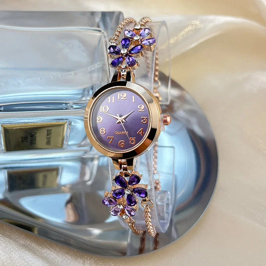 Reloj Mujer Women Watch Fashion Light Luxury Bracelet Quartz Watches for Women Exquisite Violet Crystal Ladies Watches Gifts