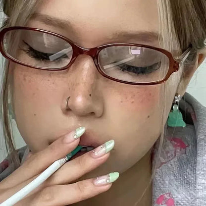 New Retro Blue Green Oval Small Frame Glasses Frame Women's Anti Blue Light Glasses Fashion Y2K Square Eyeglasses Frame