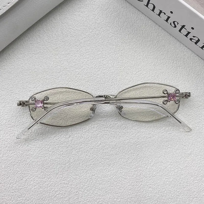 Fashion Punk Small Frame Glasses Retro Silver Anti Blue Light Eyewear for Women Y2K Rhinestone Glasses Girl Reading Eyeglasses