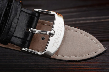 CHENXI 079A Couple's Watches Simple Square Business Clock Black Leather Strap Wristwatch for Men and Women