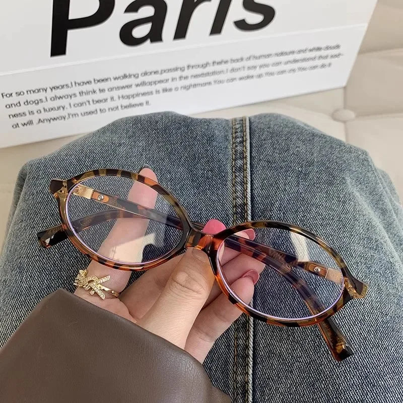 Y2K Retro Oval Frame Glasses Women Leopard Ins Sweet Cool Eyewear Trend Brand Reading Computer Anti Blue Light Eyeglasses