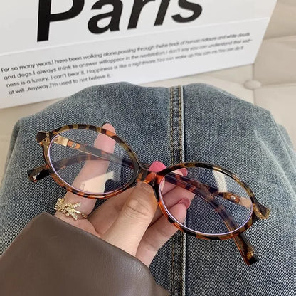Y2K Retro Oval Frame Glasses Women Leopard Ins Sweet Cool Eyewear Trend Brand Reading Computer Anti Blue Light Eyeglasses