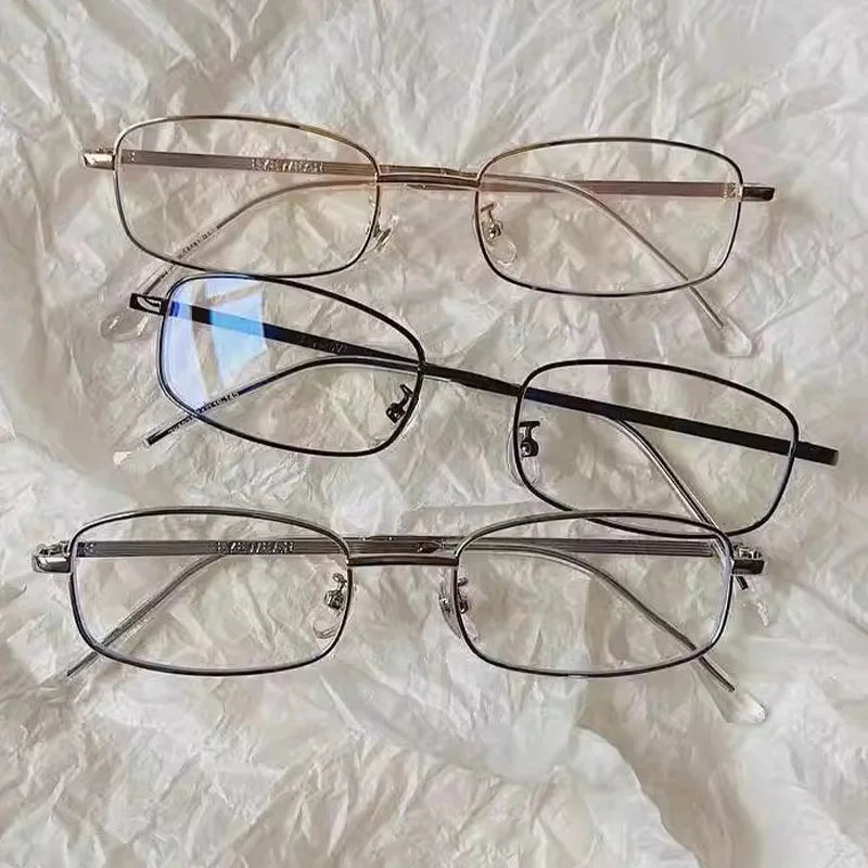 Y2K Vintage Black Silver Metal Eyeglasses Fashion Clear Reading Glasses