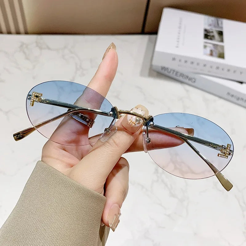 Elegant Diamond Oval Sunglasses Male Letter "F" Rimless Sunglasses  car sunglasses 90902