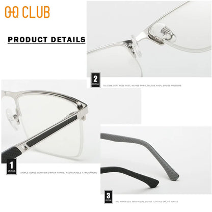 O-Q CLUB Men's Half-frame Business Reading Glasses Anti-blue Light Anti-fatigue Metal Frame