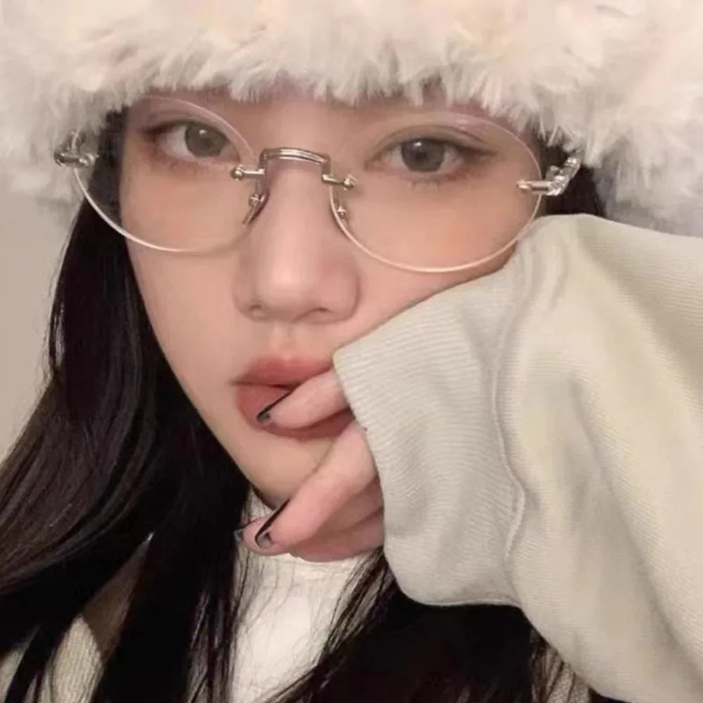 New Trendy Anti-blue Light Vintage Frameless Square Eyeglasses for Women Girls Blue Light Blocking Glasses Eyewear Accessories