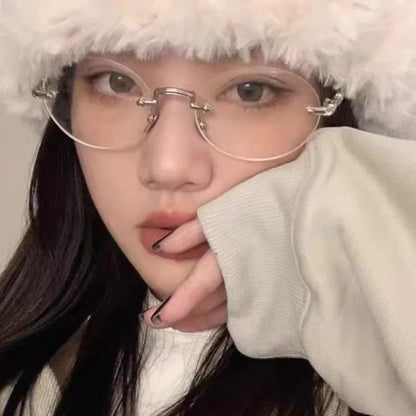 New Trendy Anti-blue Light Vintage Frameless Square Eyeglasses for Women Girls Blue Light Blocking Glasses Eyewear Accessories