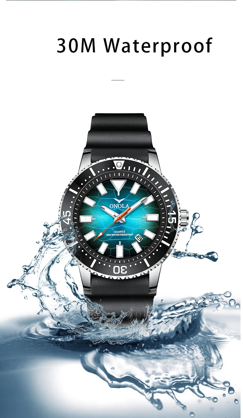 ONOLA 3850 Luxury Men's Watch Silicone Strap Timing Waterproof Sports Quartz watch