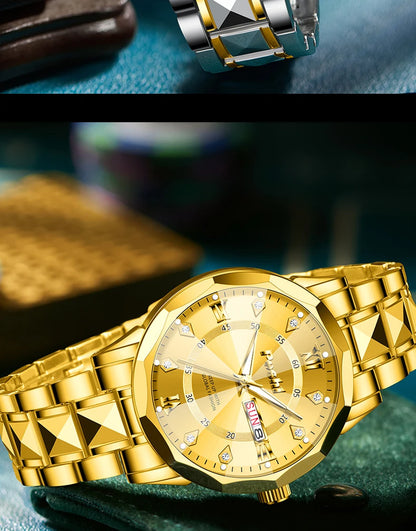 POSHI Men's Quartz Watch Original Waterproof Luminous Dual Calendar Quartz Wristwatch