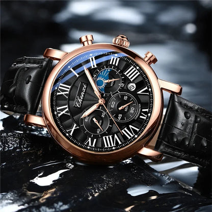 CHENXI 973 Multi-function Business Moon Phase Date Waterproof Rome Analog Imported Men Wristwatch