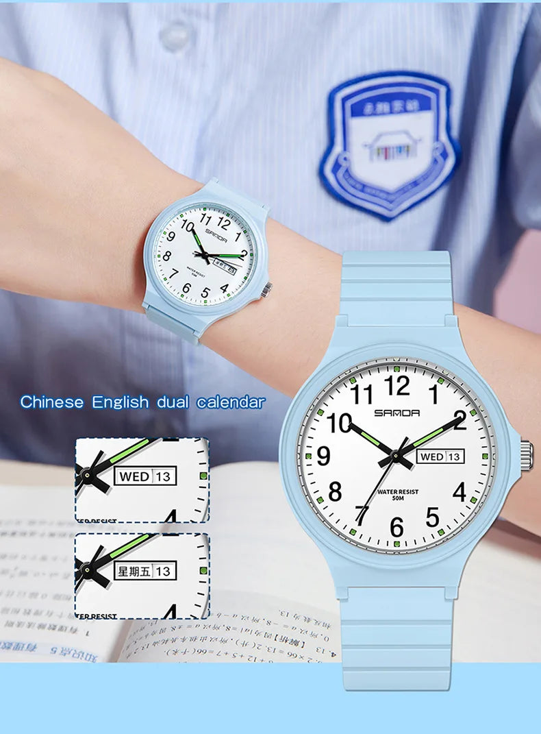 SANDA 9072 Quartz Watch Calendar Light  Weight Minimalism Ladies Women Wristwatches