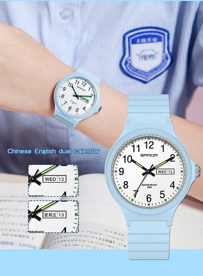 SANDA 9072 Quartz Watch Calendar Light  Weight Minimalism Ladies Women Wristwatches