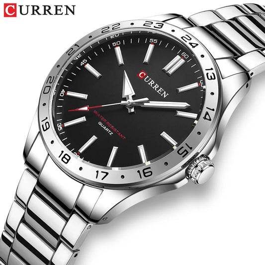 CURREN 8452 Men Quartz Watch Black Silvery Stainless Steel Strap