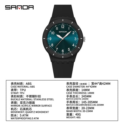 SANDA 9075 Men New Luxury Simple Original Watches Gift Silicone Quartz Wristwatches
