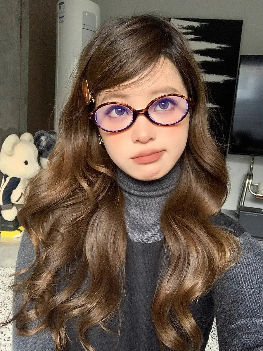 Y2K Retro Leopard Small Oval Frame Glasses Women Spice Girl Cool Eyewear New Black Reading Computer Anti Blue Light Eyeglasses