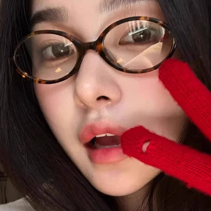 Y2K Retro Leopard Small Oval Frame Glasses Women Spice Girl Cool Eyewear New Black Reading Computer Anti Blue Light Eyeglasses