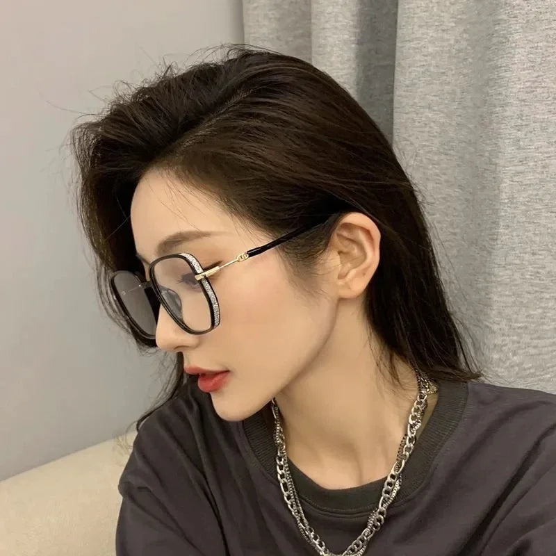 Anti Blue Light Reading Glasses Women Fashion Glitter Anti Blue Light Presbyopic Eyeglasses Frame Oversize Metal Eyewear óculos