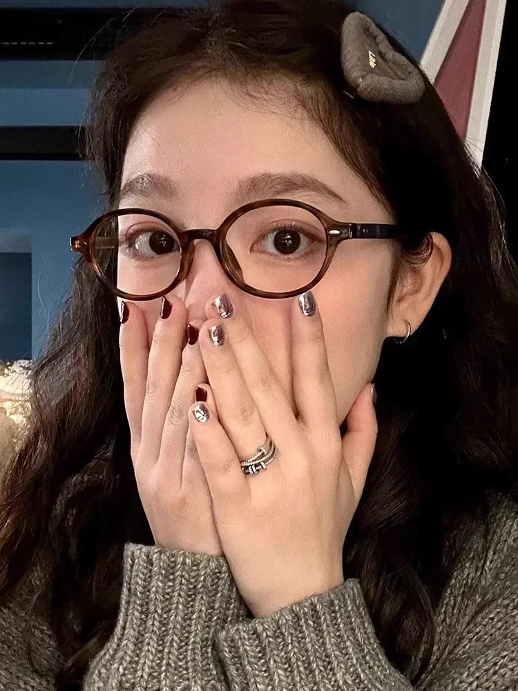 Y2K Retro Leopard Small Oval Frame Glasses Women Spice Girl Cool Eyewear New Black Reading Computer Anti Blue Light Eyeglasses