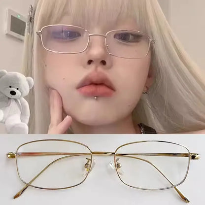Fashion Punk Small Frame Glasses Retro Silver Anti Blue Light Eyewear for Women Y2K Rhinestone Glasses Girl Reading Eyeglasses