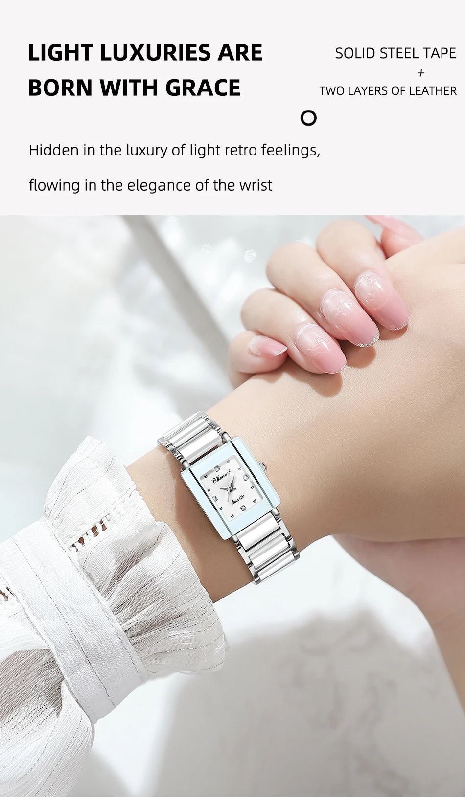 CHENXI 104A Couple Watches Waterproof Luxury Ceramics Square Business Stainless Steel Strap for Women Men Clock