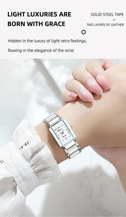 CHENXI 104A Couple Watches Waterproof Luxury Ceramics Square Business Stainless Steel Strap for Women Men Clock