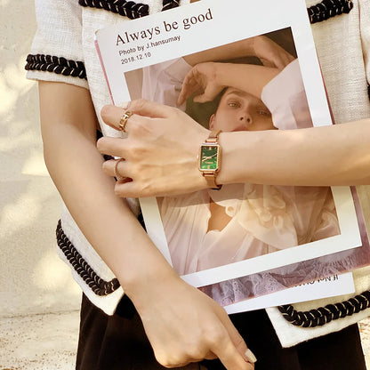 Women Watches Fashion Square Ladies Quartz Watch Magnetic Strap Green Dial Simple Rose Gold Mesh Luxury Women Watches