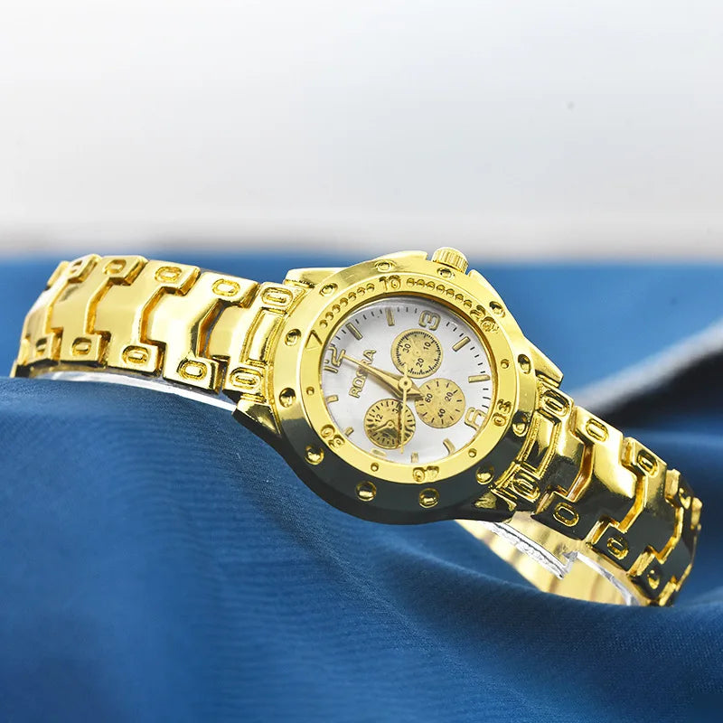 Men Business Watches Fashion Steel Strap Men and Women Luxury Gold Casual Couple Watches Three Eyes Dial Wristwatch Wholesale