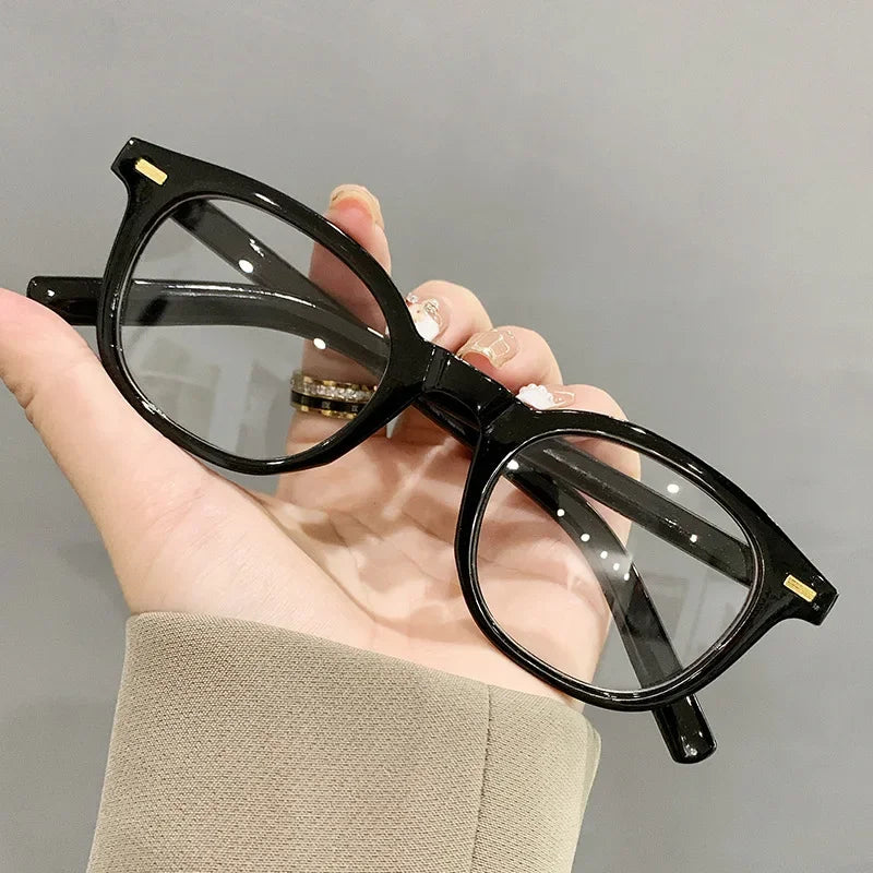 Vintage Rivet Round Frame Glasses Women Black White Leopard Eyewear Trend Brand Reading Computer Y2K Anti Blue Light Eyeglasses