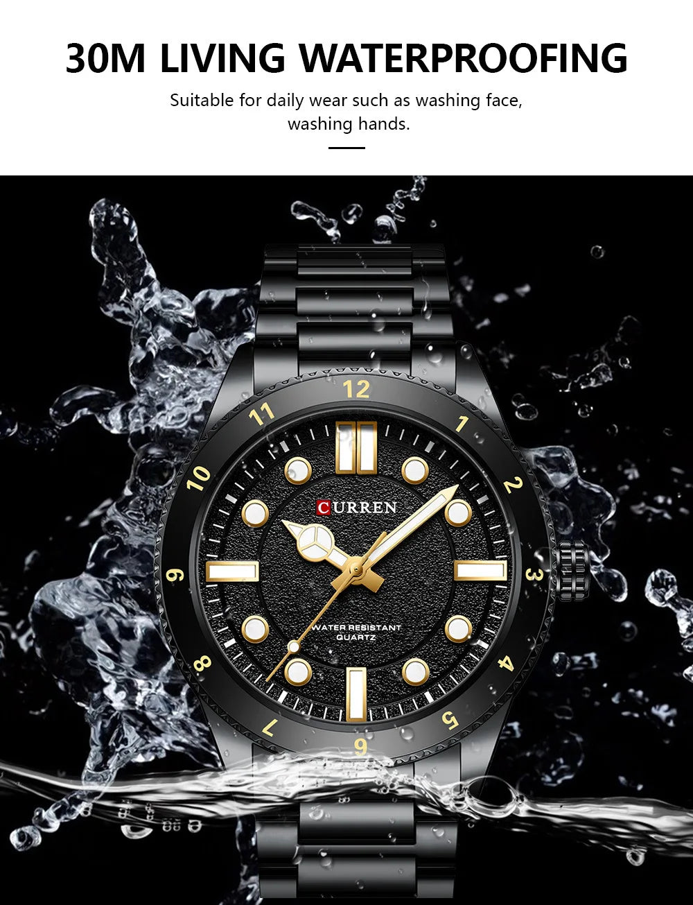 CURREN 8450 Stainless Steel Strap Men's Quartz Watch Business Blue Green Clock Analog Display Wrist Watches for Male