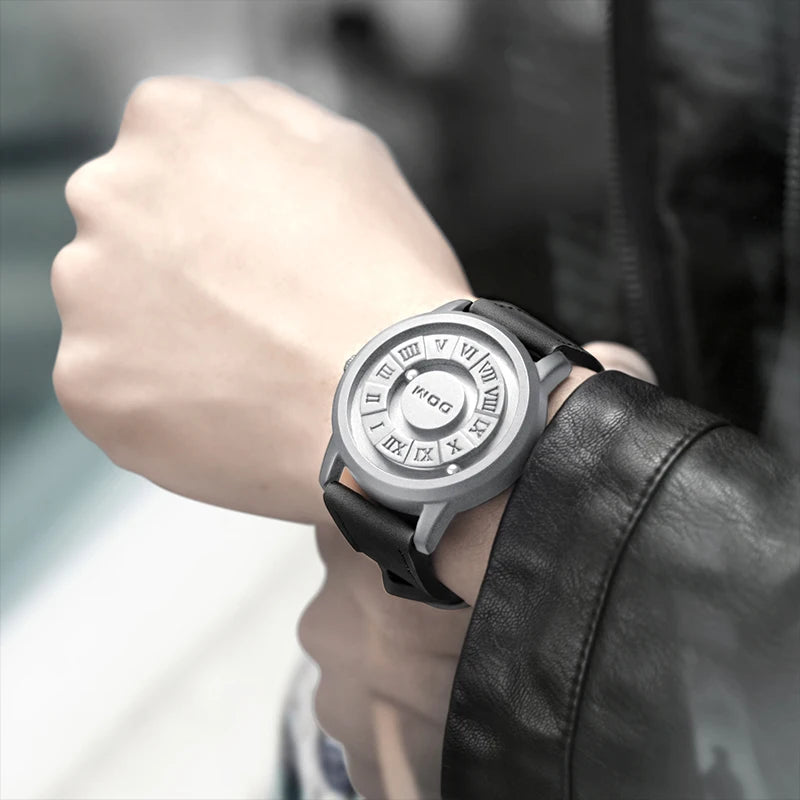 DOM 1345 Fashion New Personalized Floating Magnetic Pointer Free Ball Bearing Creative Waterproof Quartz Watch for Men Clock