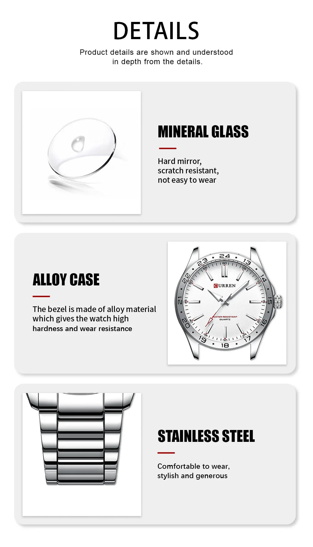 CURREN 8452 Casual Sport Simple Business Men's Watches 2025 Stainless Steel Band Wristwatch Quartz Clock with Luminous Pointers