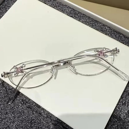 Fashion Punk Small Frame Glasses Retro Silver Anti Blue Light Eyewear for Women Y2K Rhinestone Glasses Girl Reading Eyeglasses