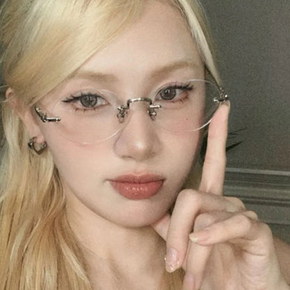 New Trendy Anti-blue Light Vintage Frameless Square Eyeglasses for Women Girls Blue Light Blocking Glasses Eyewear Accessories