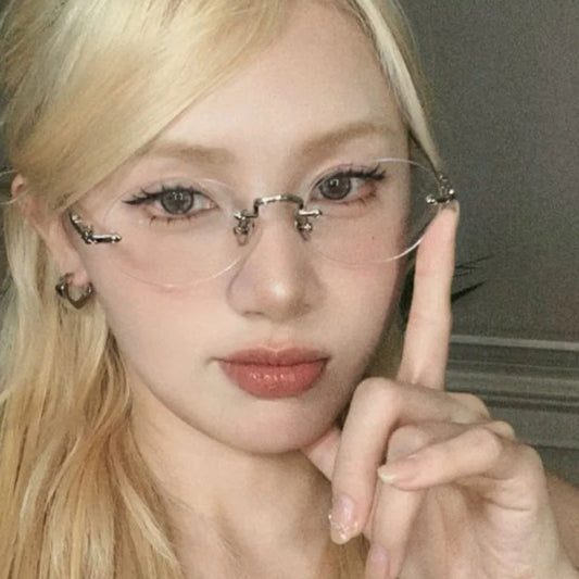 New Trendy Anti-blue Light Vintage Frameless Square Eyeglasses for Women Girls Blue Light Blocking Glasses Eyewear Accessories