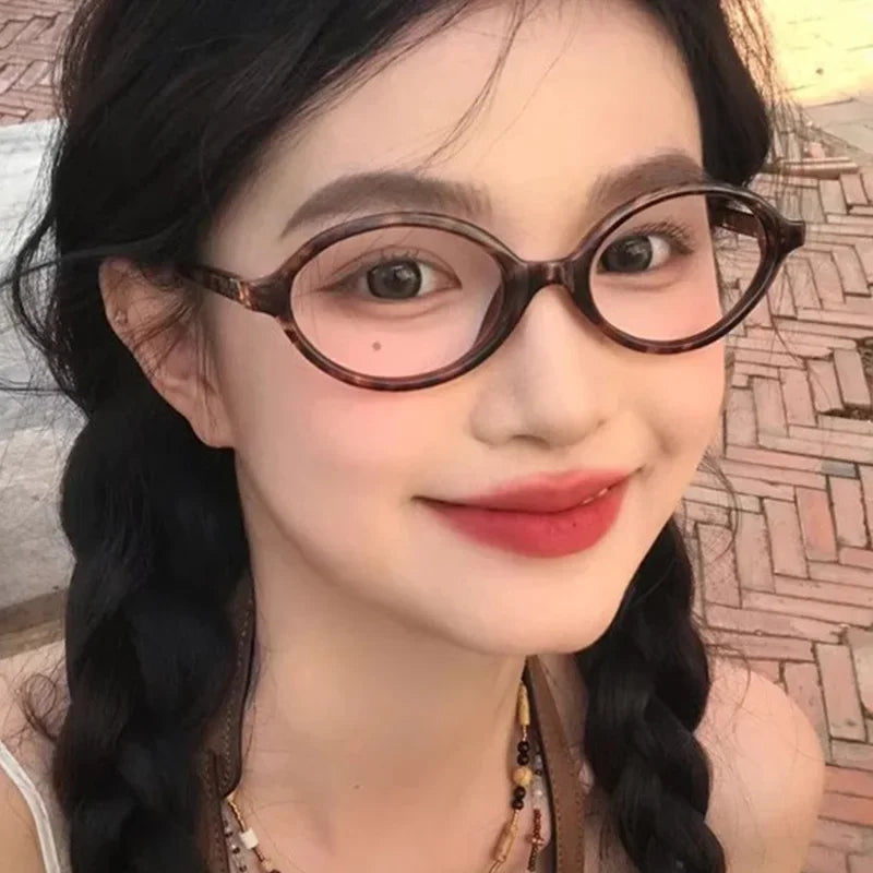 Japanese Y2K Retro Black Oval Frame Glasses for Women