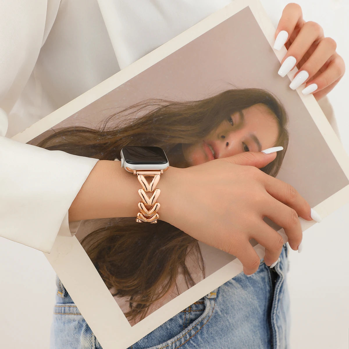 Luxury Gold Watch Band For Apple Watch Stainless Steel Women Bracelet