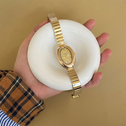 Hot Sale Women Watch Vintage Oval Dial Gold Watch Luxury Roman Numerals Steel Strap Ladies Girl Gift Wristwatch Clock Relojes