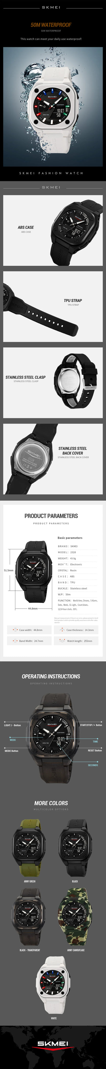 SKMEI 2328 Original Sports Digital Electronic Wristwatches New Watch Quartz Watches For Mens Waterproof Clock Relogio Masculino