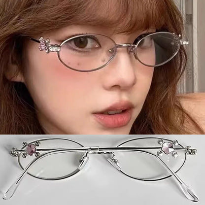 Fashion Punk Small Frame Glasses Retro Silver Anti Blue Light Eyewear for Women Y2K Rhinestone Glasses Girl Reading Eyeglasses