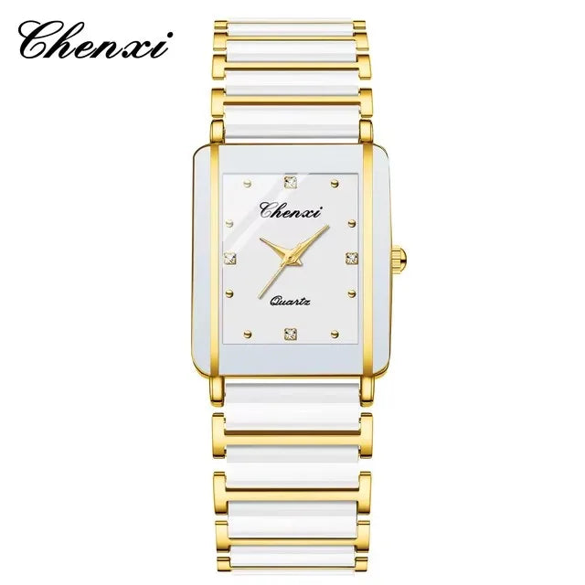 CHENXI 104A Couple Watches Waterproof Luxury Ceramics Square Business Stainless Steel Strap for Women Men Clock