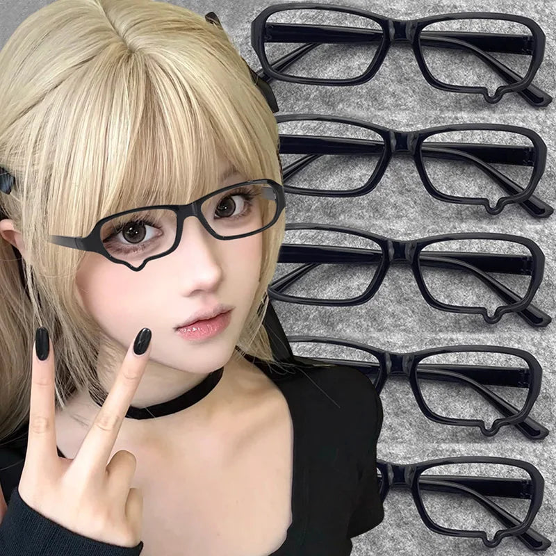 Fashion Anime Y2K Teardrop Cosplay Glasses Unisex No Lenses Eyeglass Japanese Costume Props Spectacles Retro Eyewear Accessories