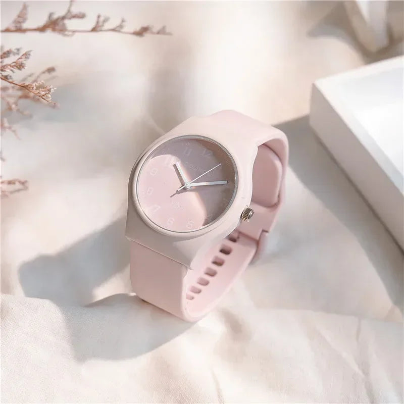 Candy Colors Silicone Strap Quartz Wristwatch Student Watch INS Korean Fashion Trendy Ladies Wristwatch Simple Versatile Clock
