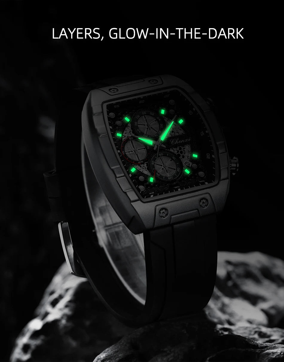 CHENXI 941 Sport Multifunction Military Men Silicone Quartz Wristwatch